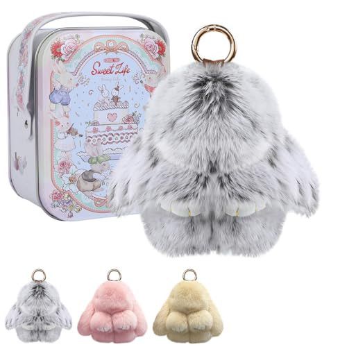 Baysea Bunnylulu Keychain, Bunny Lulu Keychain, Cute Bunny Keychain With Exquisite Box, Plush Bunny Keychain Decoration, Handmade Gift Bunny Keychain (Gray) | Amazon (US)