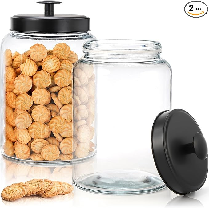 Pumtus 2 Pack Large Glass Jars with Black Metal Cover, 125 OZ Clear Cookie Candy Jar, Airtight Fo... | Amazon (US)
