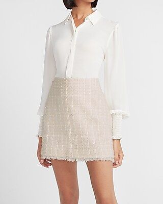 High Waisted Tweed A-Line Mini Skirt | Express