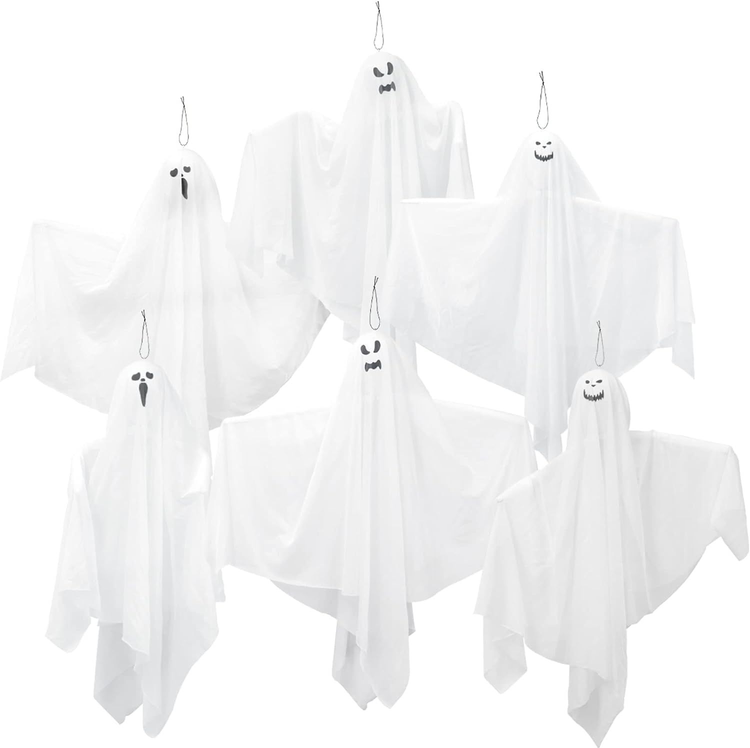 6 Pack Halloween Hanging Ghosts, 27.6 Inch Flying Ghost for Halloween Outdoor Decorations Front Y... | Amazon (US)