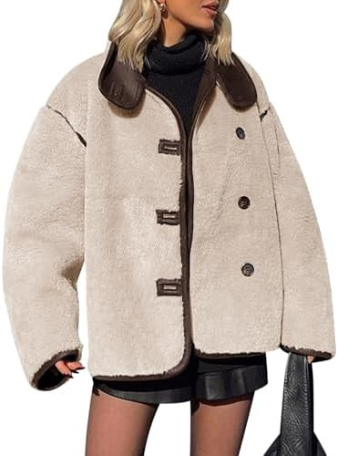 Tankaneo Womens Faux Fur Jackets Warm Winter Casual Button Down Stand Collar Long Sleeve Shaggy O... | Amazon (US)