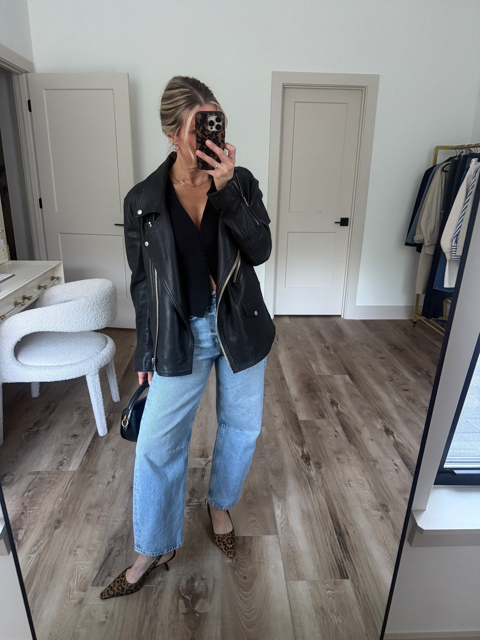 Wearing 2 vest, small leather jacket, 24 jeans (sized down for closer fit), heels tts 

#LTKOver40 #LTKgrwm #LTKootd