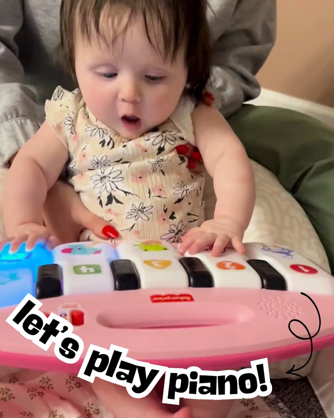 There's so much you can do with this toy! At 5 months old, our favorite way to play with it is sitting up and playing piano. T is doing a supported sit with my boppy behind her. Clearly she loves it - a drum set might be in our future! 😂 
(And yes, prepare to have the Purple Monkey song stuck in your head for the rest of time. If you know, you know.) 

 #LTKmomlife #LTKBaby #LTKKids