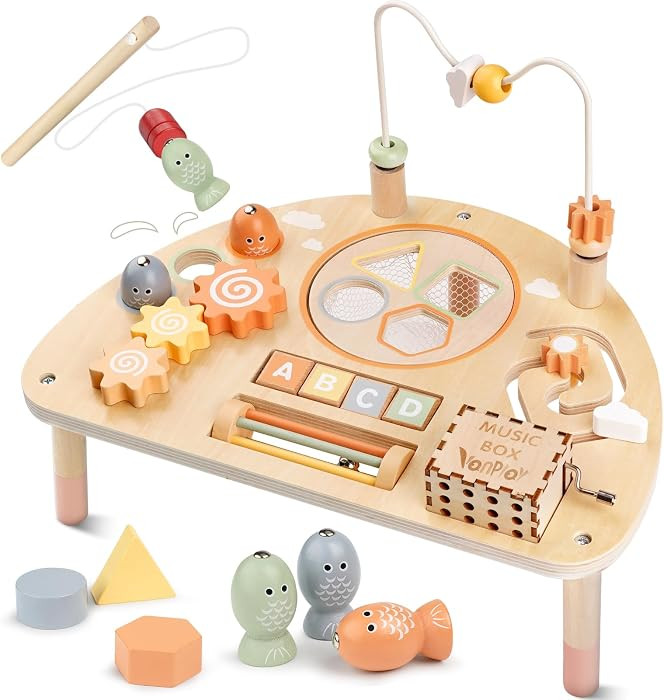 Activity Table for 1 Year Old, Montessori Toys for 1 2 Year Old Girls Boy Gifts, 8 in 1 Wooden Se... | Amazon (US)