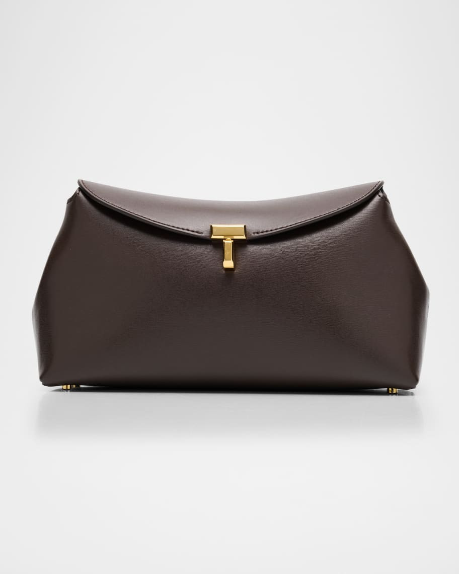 Toteme T Lock Flap Leather Clutch Bag | Neiman Marcus