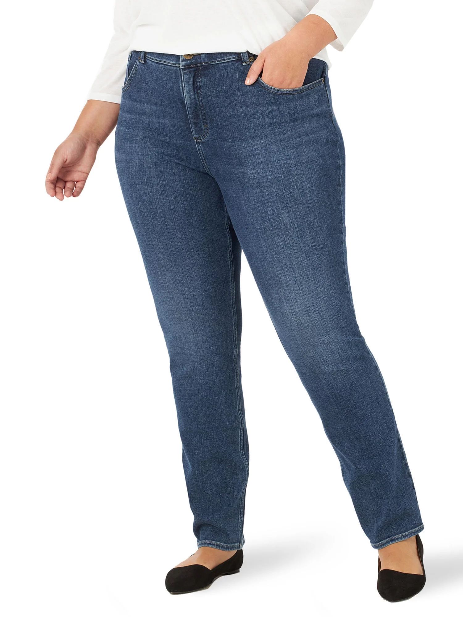 Lee Women's Plus Size Ultra Lux Long Straight Jean | Walmart (US)