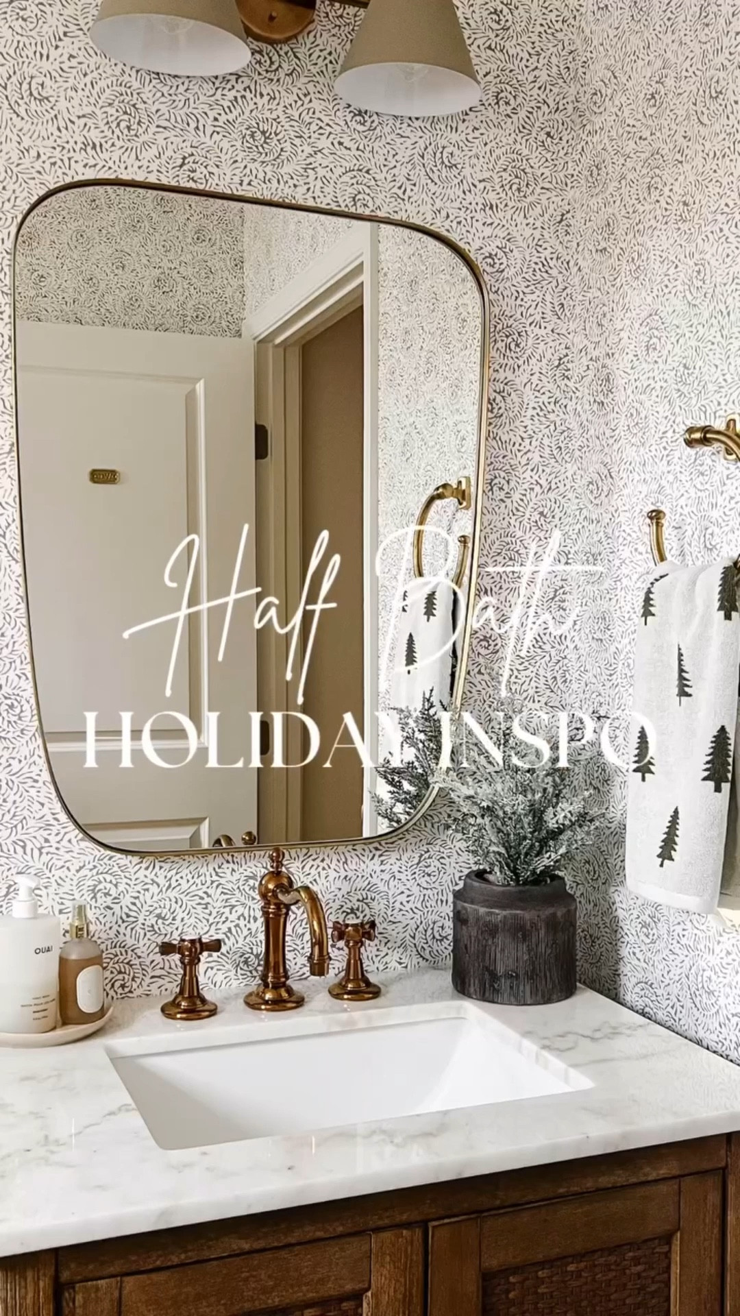 🌲🌲Half Bath Holiday Inspo 🌲🌲
Comment TREES and I’ll send you the link to the items used in this space. 

Trees belong in bathrooms too right?! I’m curious, do you decorate any unsuspecting spots in your home or do you keep the holiday cheer just in the main spaces?