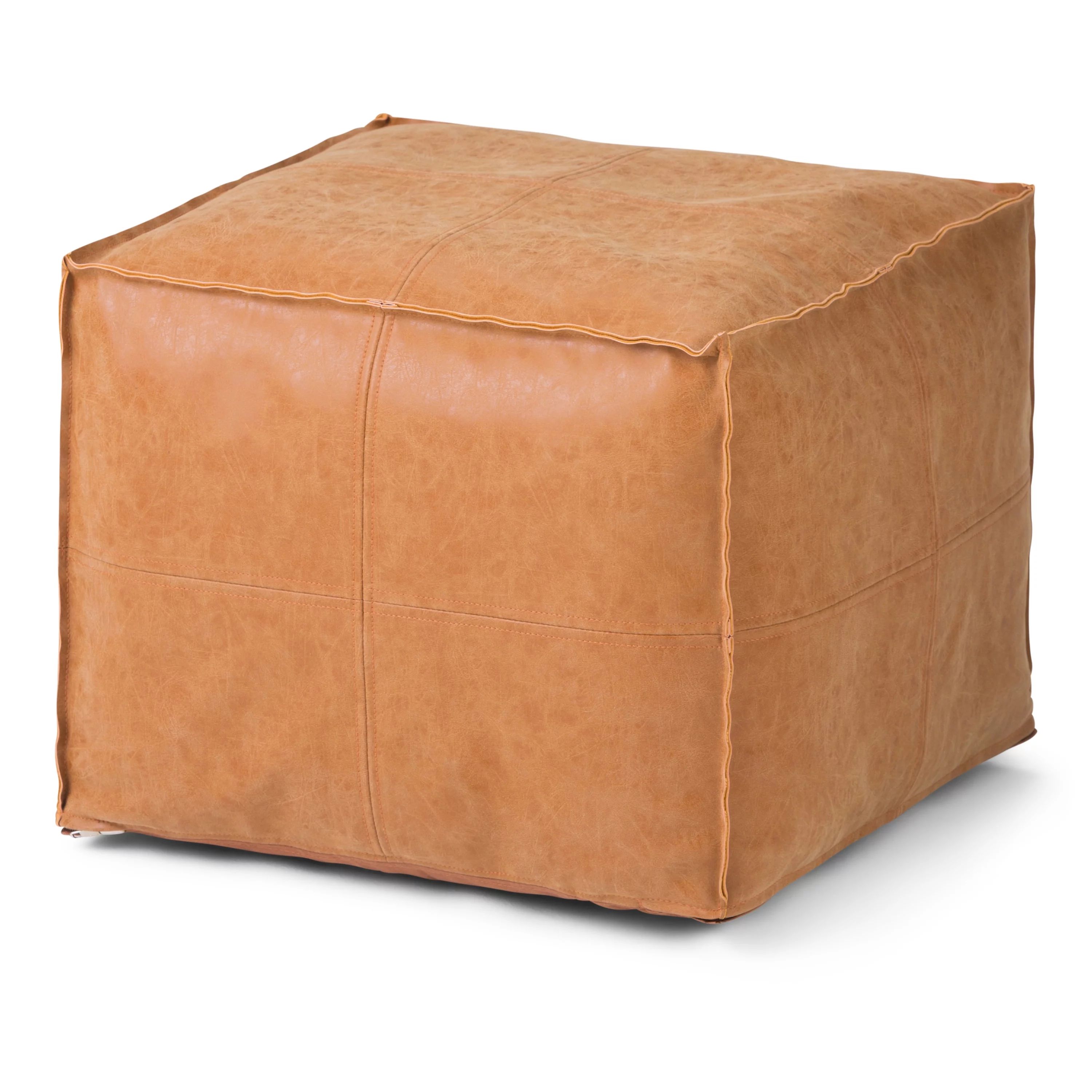 Brooklyn + Max Gayla Transitional Square Pouf in Distressed Brown Faux Leather | Walmart (US)