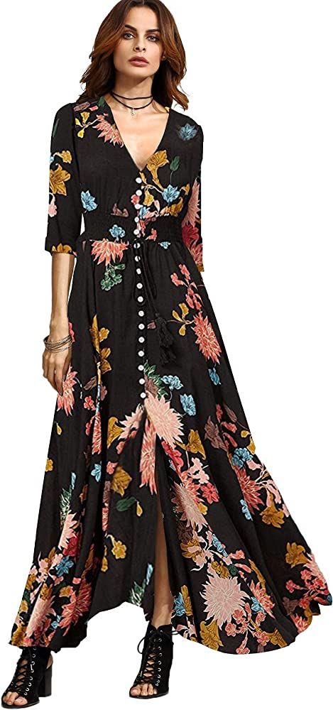 Milumia Women's Button Up Split Floral Print Flowy Party Maxi Dress | Amazon (US)