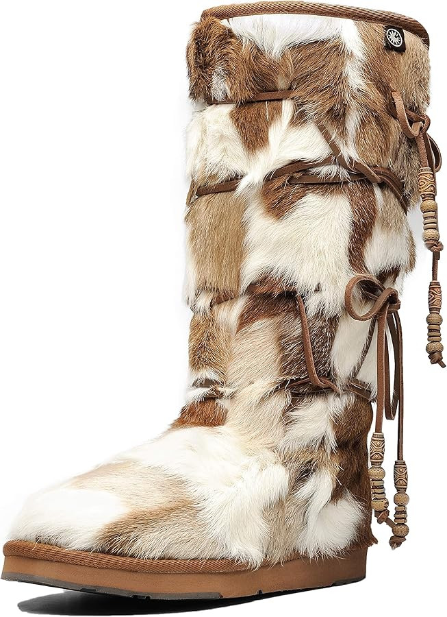 AU&MU Aumu Womens Comfort Suede Fur Shearling Stylish Knee High Winter Snow Boots Women Sheepskin | Amazon (US)