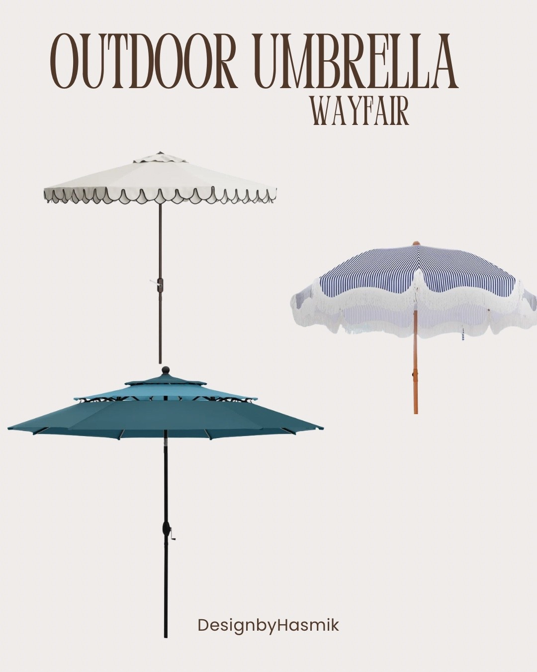 Designer patio ideas without the designer price tag ✨ These scalloped patio umbrellas and striped outdoor umbrellas are giving chic summer decor, elegant backyard style, and luxury patio inspiration all at once. Perfect for creating the ultimate outdoor living setup this season.

#OutdoorDecor #PatioGoals #ScallopedUmbrella #SummerAesthetic #LuxuryOutdoor #BackyardStyle #WayfairFinds #OutdoorInspo #HomeDecor #PatioStyling #ModernOutdoor #DesignByHasmik @Wayfair

#LTKHome #LTKSaleAlert #LTKSeasonal