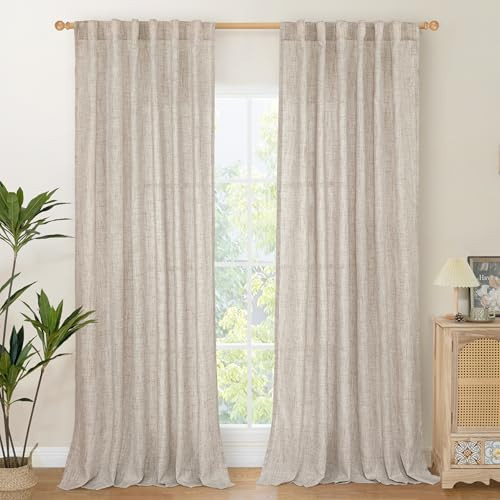 YoungsTex 84 Inch Length Natural Linen Curtains for Living Room Windows 2 Panels - Light Filtering Drapes with Rod Pocket Back Tab Semi Sheer Privacy for Dining Bedroom, 52 X 84 Inch | Amazon (US)