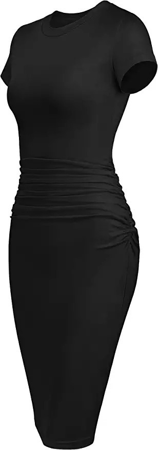 Missufeintl Women's Bodycon Ruched Short Sleeve T Shirt Midi Sundress Fitted Casual Dress | Amazon (US)