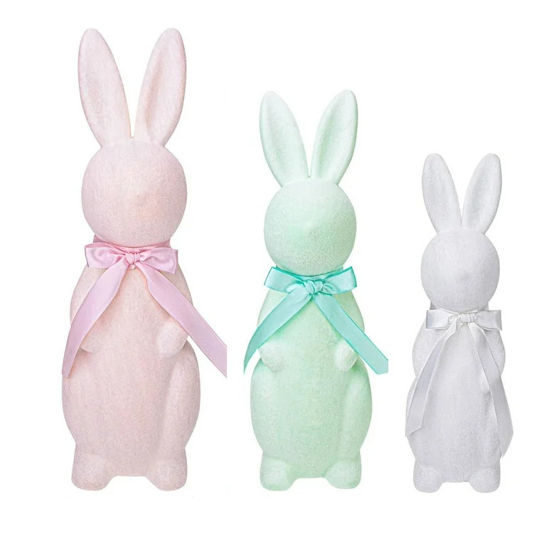Easter Decorations - 3 Pack Flocked Bunny Kit - Spring Table Centerpieces Indoor Decor - Bunnies ... | Walmart (US)