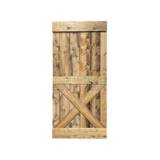 CALHOME Mini x 38-in x 84-in Weather Oak 2-Panel Stained Pine Wood Single Barn Door Lowes.com | Lowe's