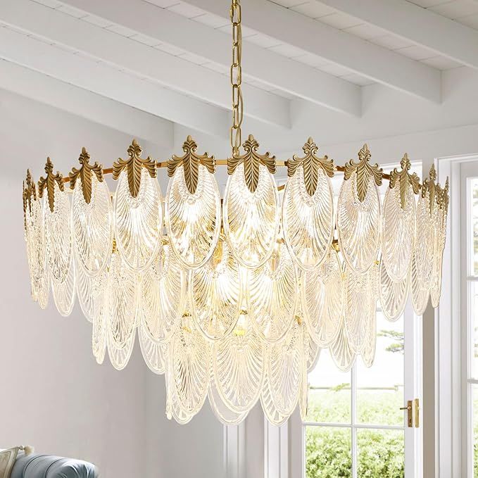 Wansi Shine 31.5" Modern Luxury Crystal Chandeliers, 12-Light Vintage Gold Pendant Light Fixture ... | Amazon (US)