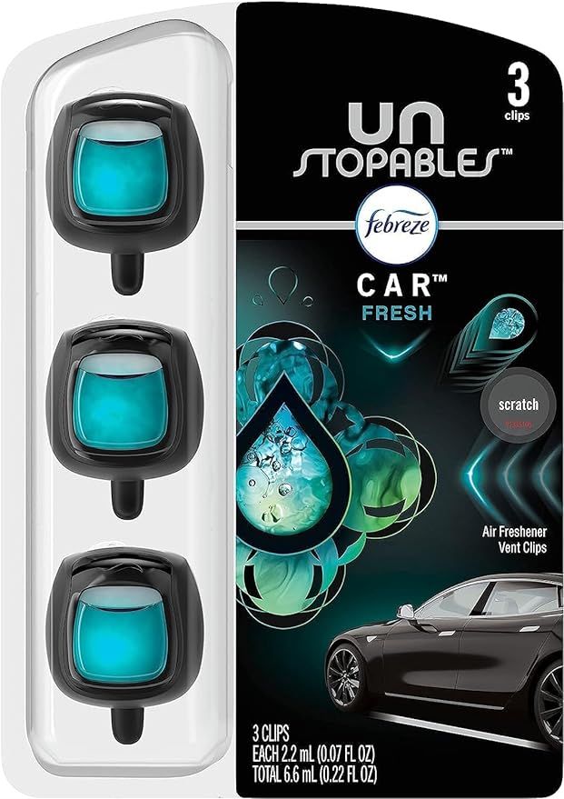 Febreze Car Air Freshener Vent Clip Unstoppables Fresh Scent, .07 oz Car vent Clip, Pack of 3 | Amazon (US)