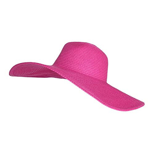 WITHMOONS Straw Hats for Women Floppy Sun Pink Hats Beach Wide Brim Oversized UPF 50 with Strap Summer Roll Up SZ90045 (Hotpink) | Amazon (US)