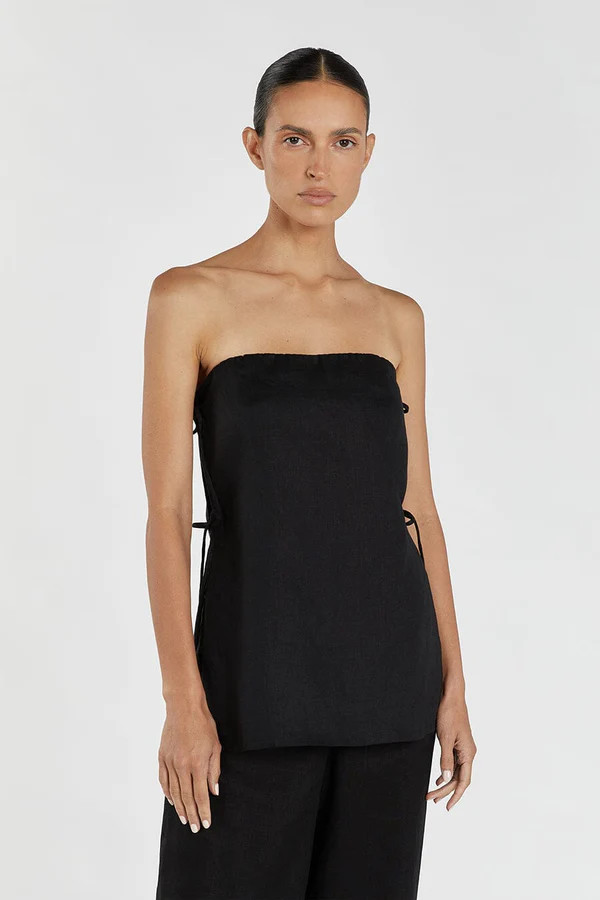 TORI BLACK LINEN STRAPLESS TOP | DISSH