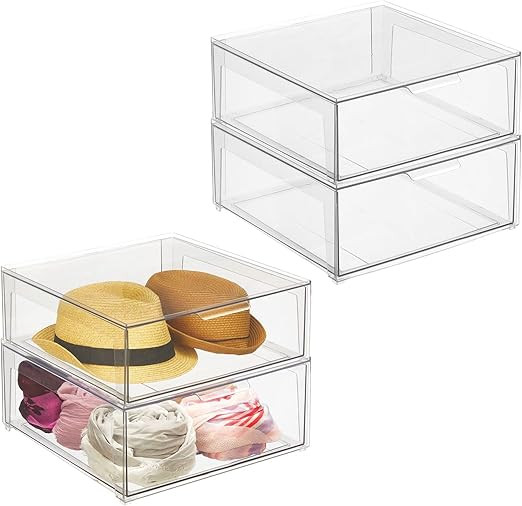 mDesign Plastic Stackable Closet Storage Organizer Bin Containers with Front Pull Drawer for Cabi... | Amazon (US)