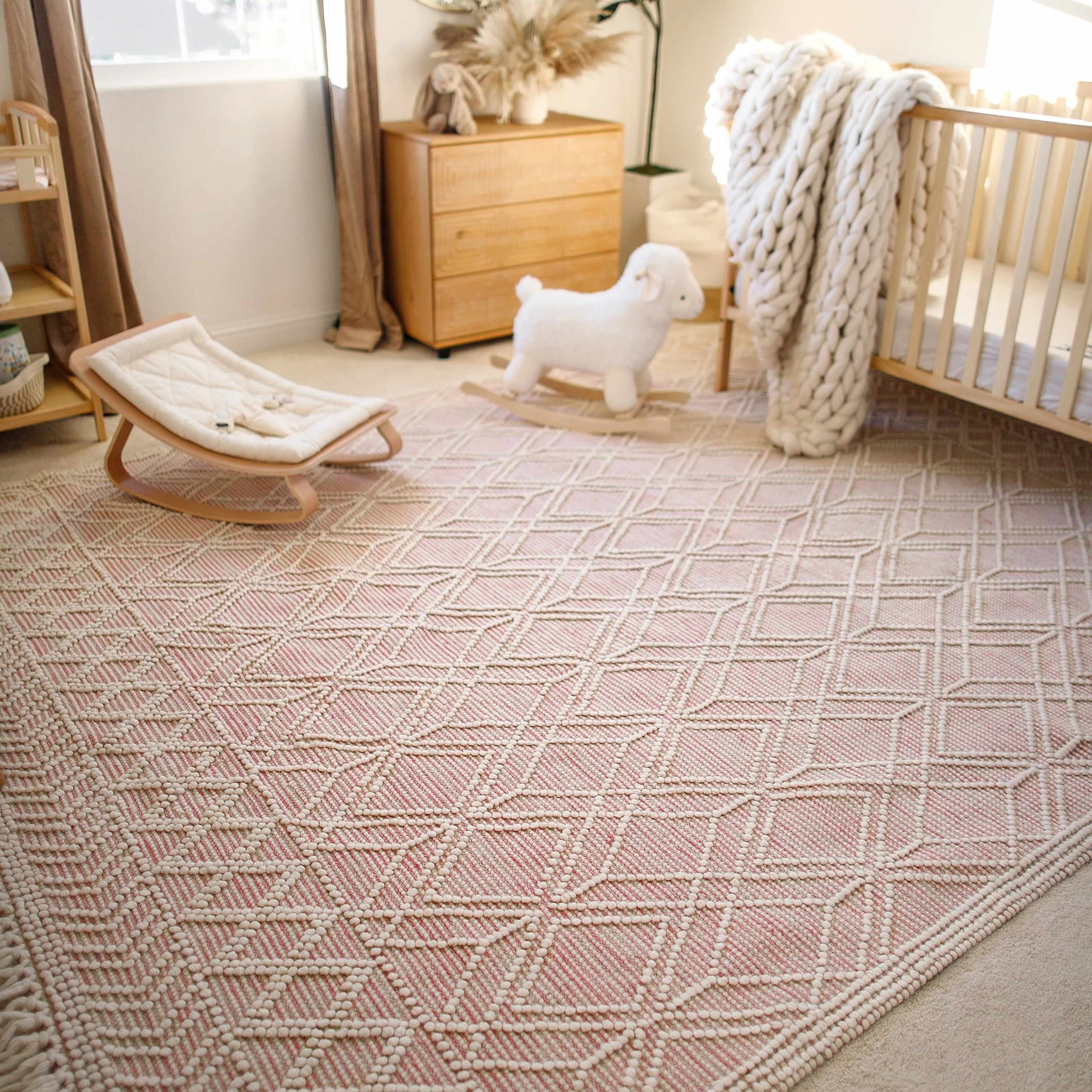 Ramsbury Pink Trellis Wool Rug | Boutique Rugs