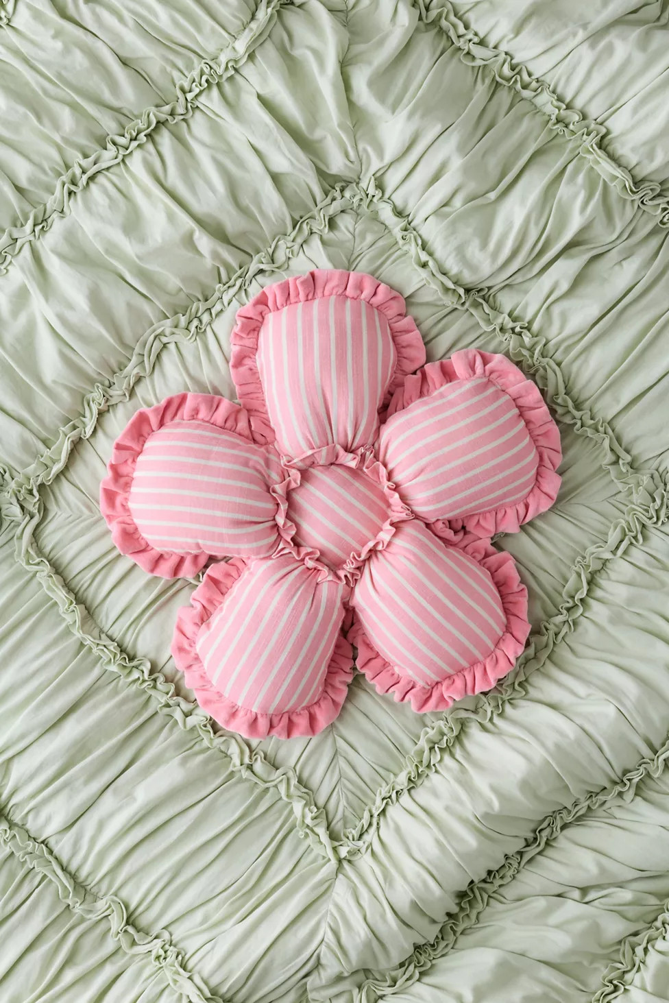 Birdie Flower Shaped Striped Ruffle Throw Pillow | Urban Outfitters (US and RoW)