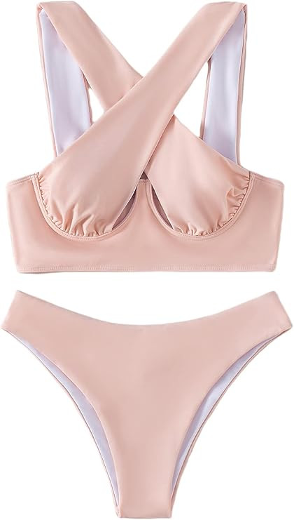 MakeMeChic Women's 2 Piece Bathing Suit Halter Criss Cross Underwire Bikini Swimsuit | Amazon (US)