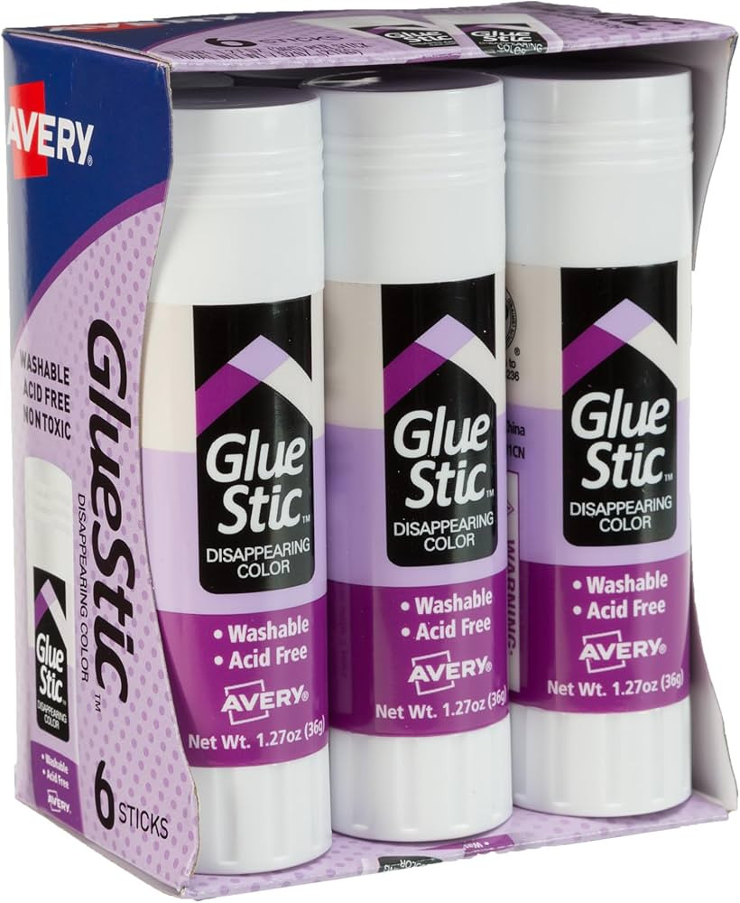 Avery Glue Stic, Disappearing Purple, Washable, Non-Toxic, 1.27oz, 6 Glue Sticks (98071) | Amazon (US)