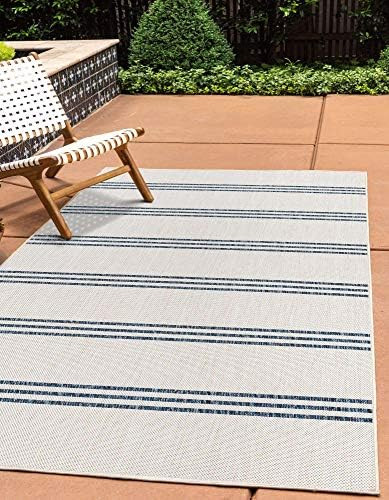 Unique Loom Outdoor Collection Area Rug - Anguilla (3' 3" x 5' 3" Rectangle, Ivory/ Blue) | Amazon (US)