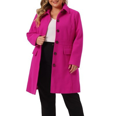 INSPIRE CHIC Women's Winter Collared Flap Pocket Single Breasted Back Split Buttoned Long Overcoats 3X Hot Pink | Target