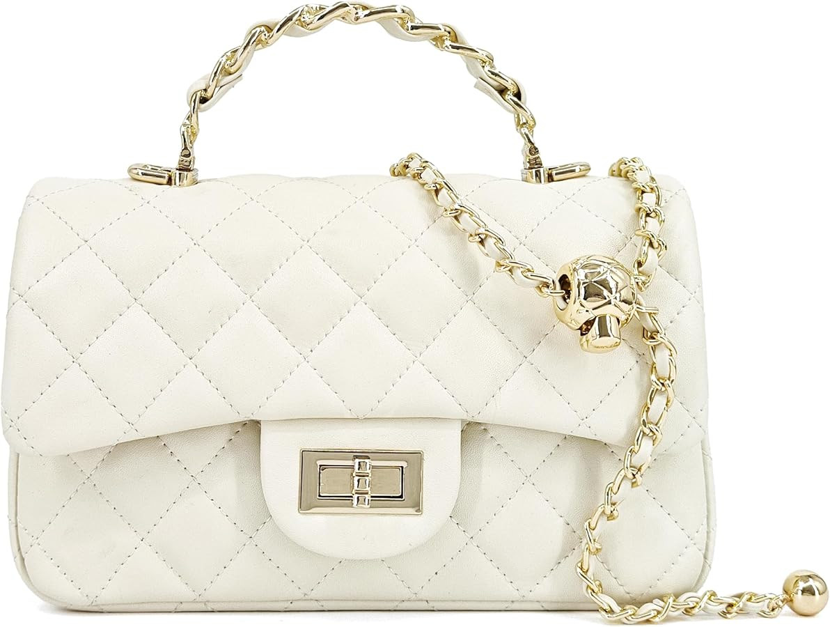 Small Quilted Crossbody Bags for Women,Leather Shoulder Bag with Gold Chain Strap,Metal Top Handl... | Amazon (US)