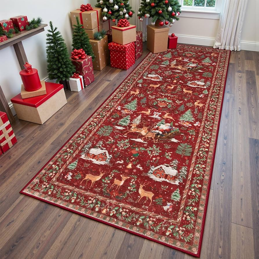 Amazon.com: Lahome Christmas Runner Rug 2x8 Red Rug Runners for Hallways Non Slip,Washable Kitche... | Amazon (US)