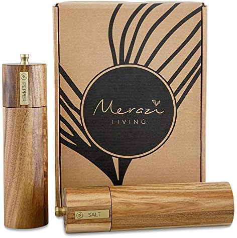 Wooden Salt and Pepper Grinder Set, Sustainable Acacia Wood, 8" - Elegant Sea Salt Grinder and Bl... | Amazon (US)