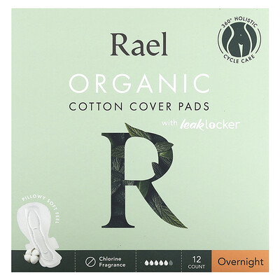 Rael, Organic Cotton Cover Pads with Leak Locker, Overnight , 12 Count | iHerb