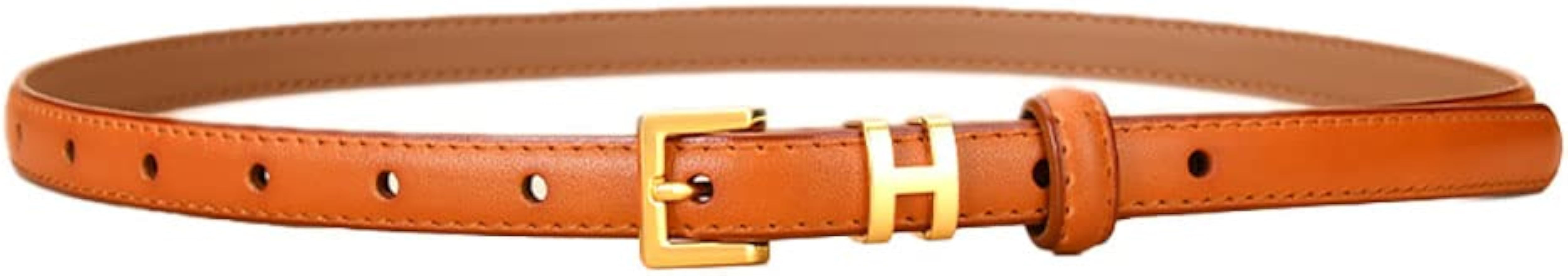 Women Gold Buckle Design Skinny Leather Belt Thin Waist Jeans Belt for Pants in Pin Buckle Belt, ... | Amazon (US)