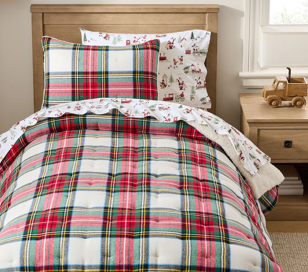 Stewart Plaid Sherpa-Backed Comforter & Shams | Pottery Barn Kids