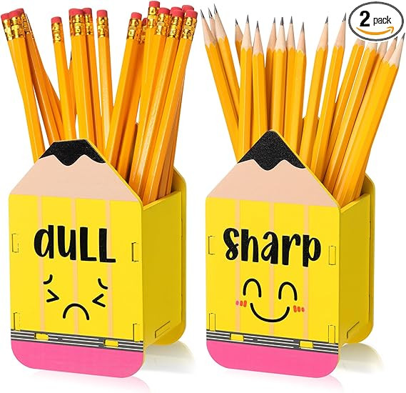 2 Pcs Pencil Shaped Holder Sharp Dull Holder Wooden Dispenser Pencil Storage for Back to School T... | Amazon (US)