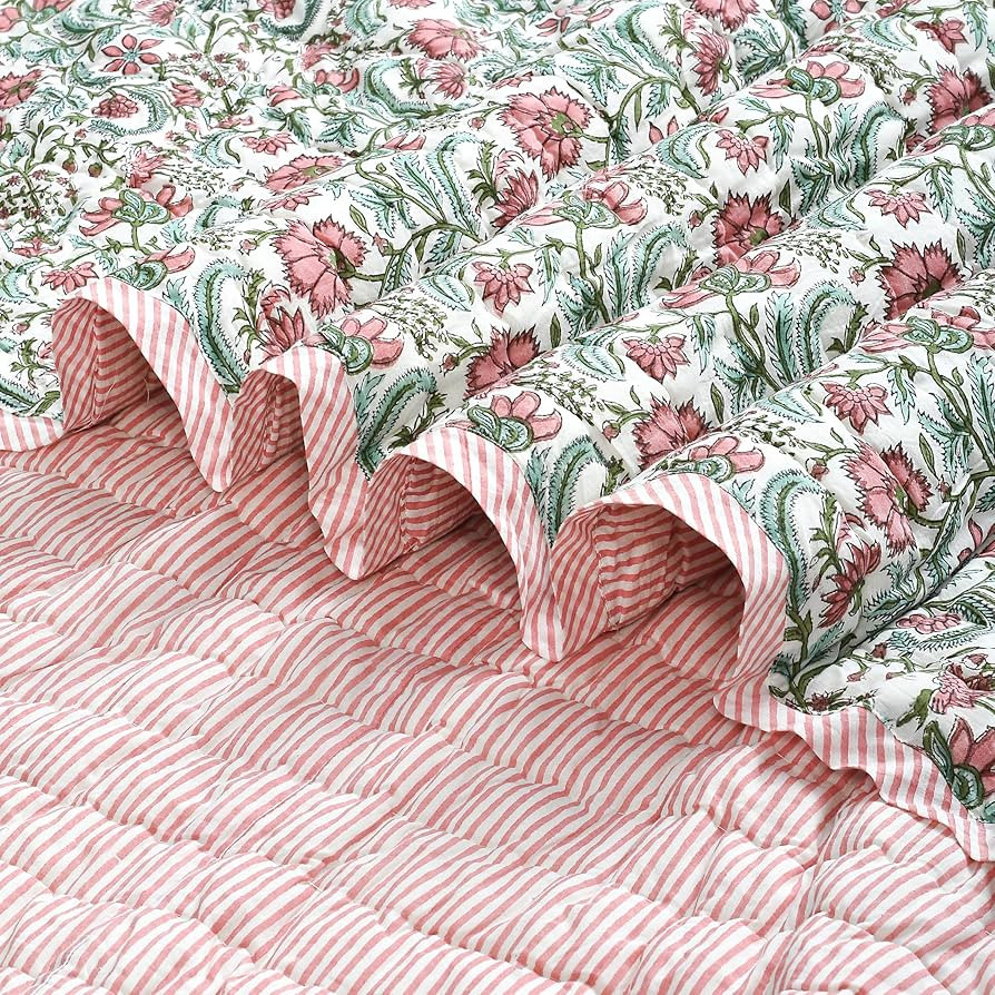 Ridhi Block Print Reversible Cozy Quilt Tulip Pink King 96" X 106" Lightweight Blanket for Sofa, ... | Amazon (US)