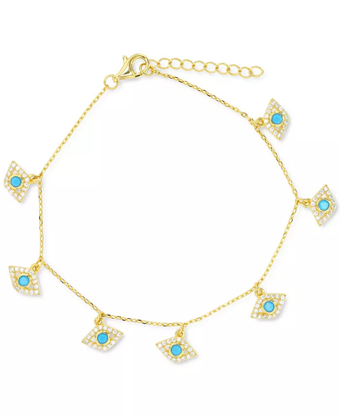 Cubic Zirconia & Nano Turquoise Evil Eye Charm Bracelet in 14k Gold-Plated Sterling Silver | Macys (US)
