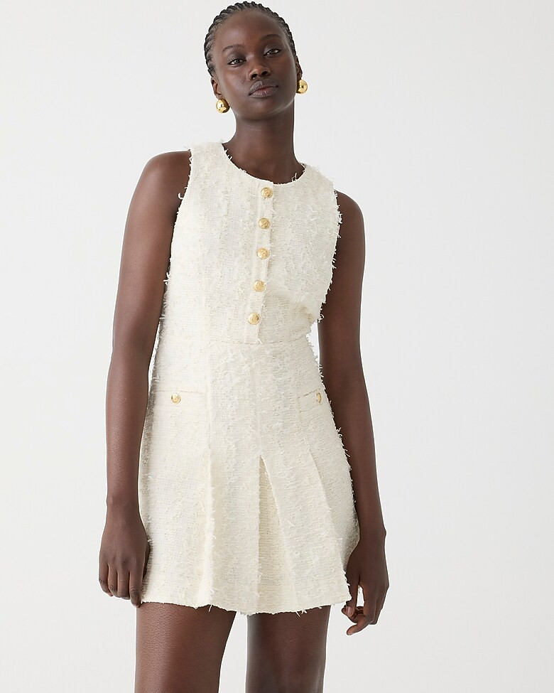 Pleated mini dress in textured tweed | J. Crew US