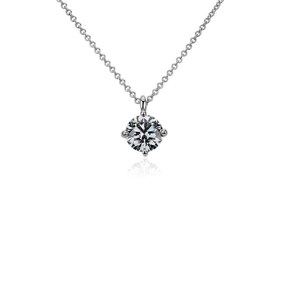 LIGHTBOX Lab-Grown Diamond Round Solitaire Pendant Necklace in 14k White Gold (1 ct. tw.)"" | Blue Nile