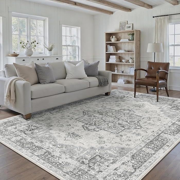 Gray 6x9 Area Rug Washable Vintage Living Room Carpet Non Slip Retro Distressed Low Pile Soft Ori... | Amazon (US)