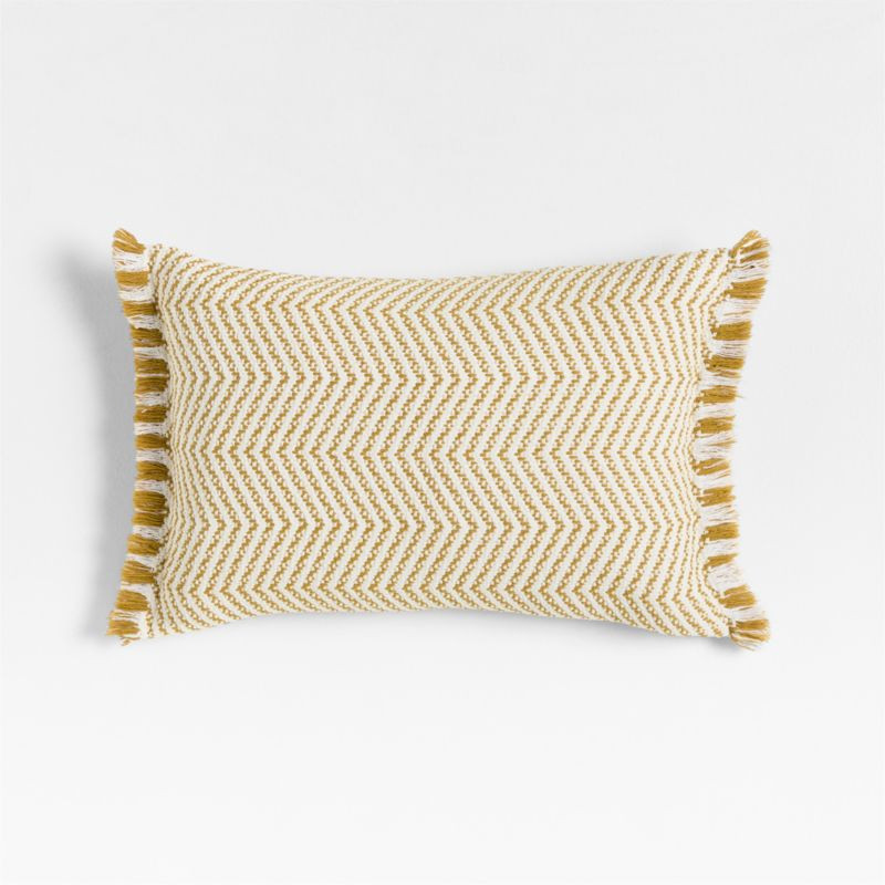 Gracinha Zigzag Fringe Organic Cotton 22"x15" Moroccan Ocher Throw Pillow with Feather Insert | C... | Crate & Barrel