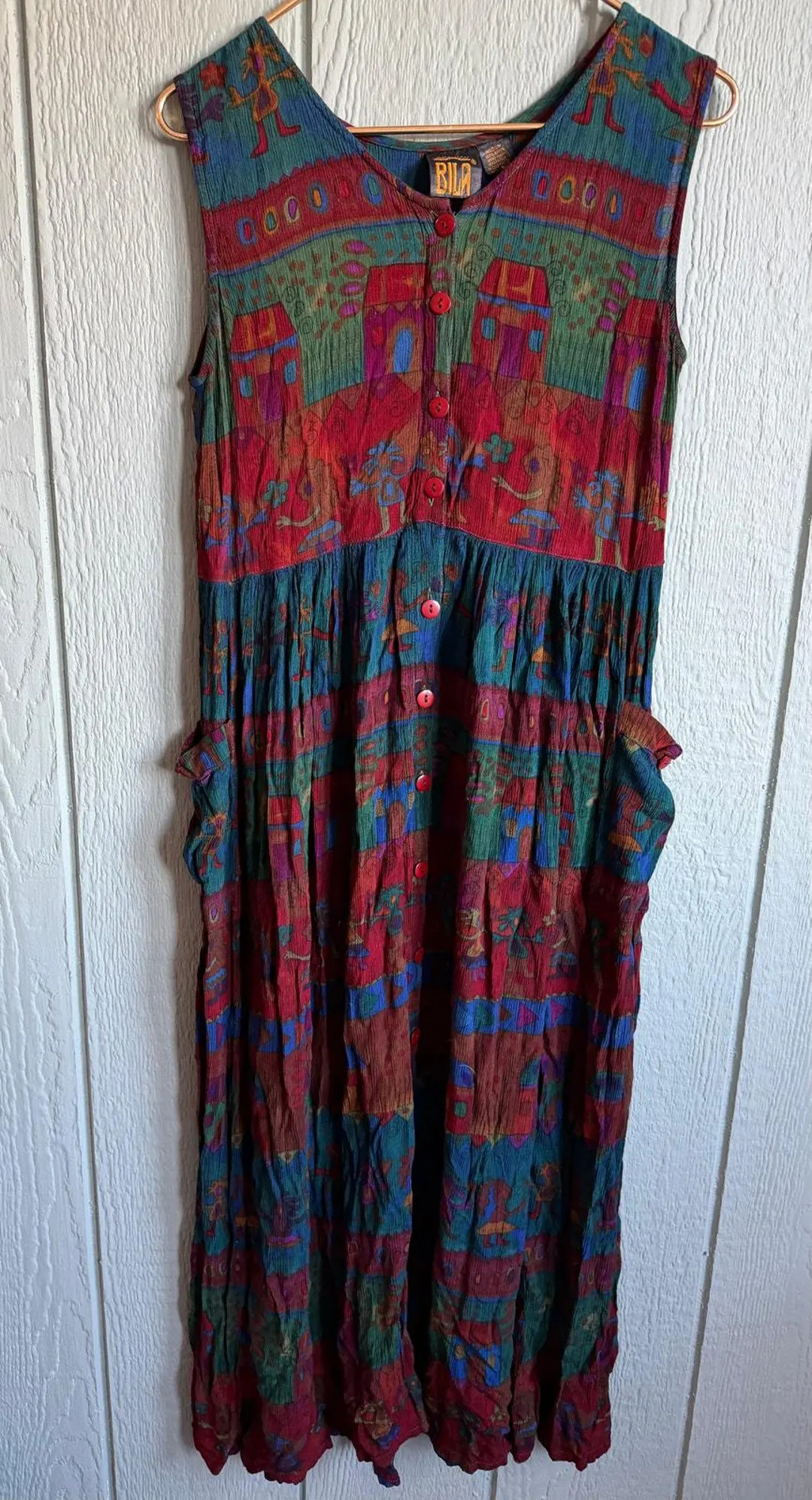 Vintage 90s Bila Artsy Abstract Button Front Dress Women’s M Colorful Boho Rayon - Etsy | Etsy (US)
