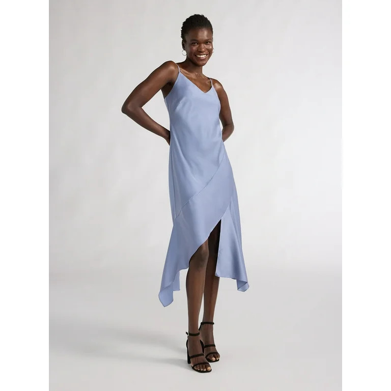 Scoop Women’s Asymmetrical Bias Satin Slip Dress with Spaghetti Straps, Sizes XS-XXL | Walmart (US)
