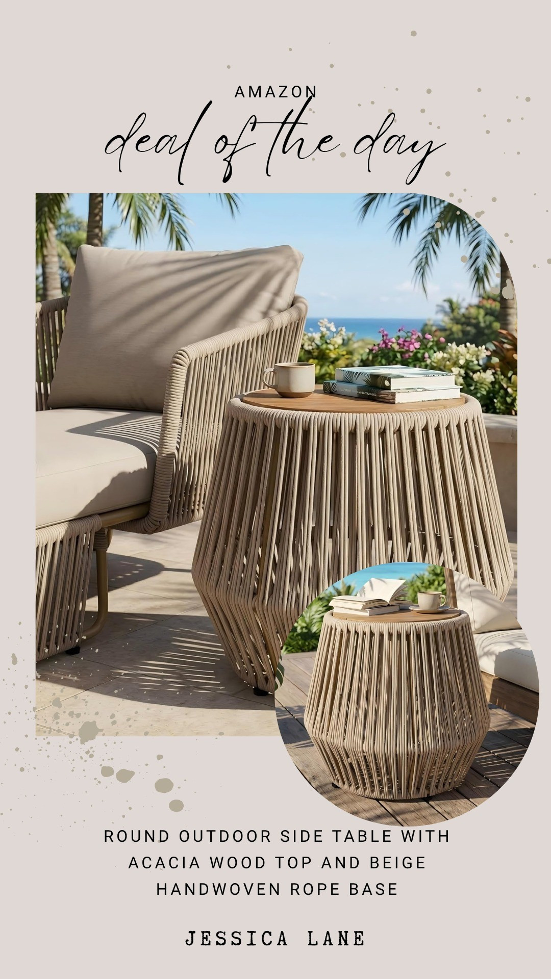Elevate your outdoor seating area with this gorgeous handwoven rope side table. The acacia wood top adds a perfect touch of natural elegance to any patio setup.#patiofurniture #outdoorliving #amazonhome #homedecor

#LTKSaleAlert #LTKHome #LTKSeasonal