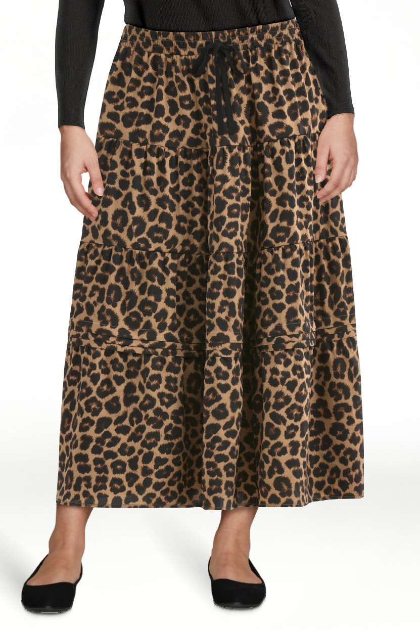 Time and Tru Women's Print Tiered Pull On Midi Skirt, Sizes XS-XXXL - Walmart.com | Walmart (US)
