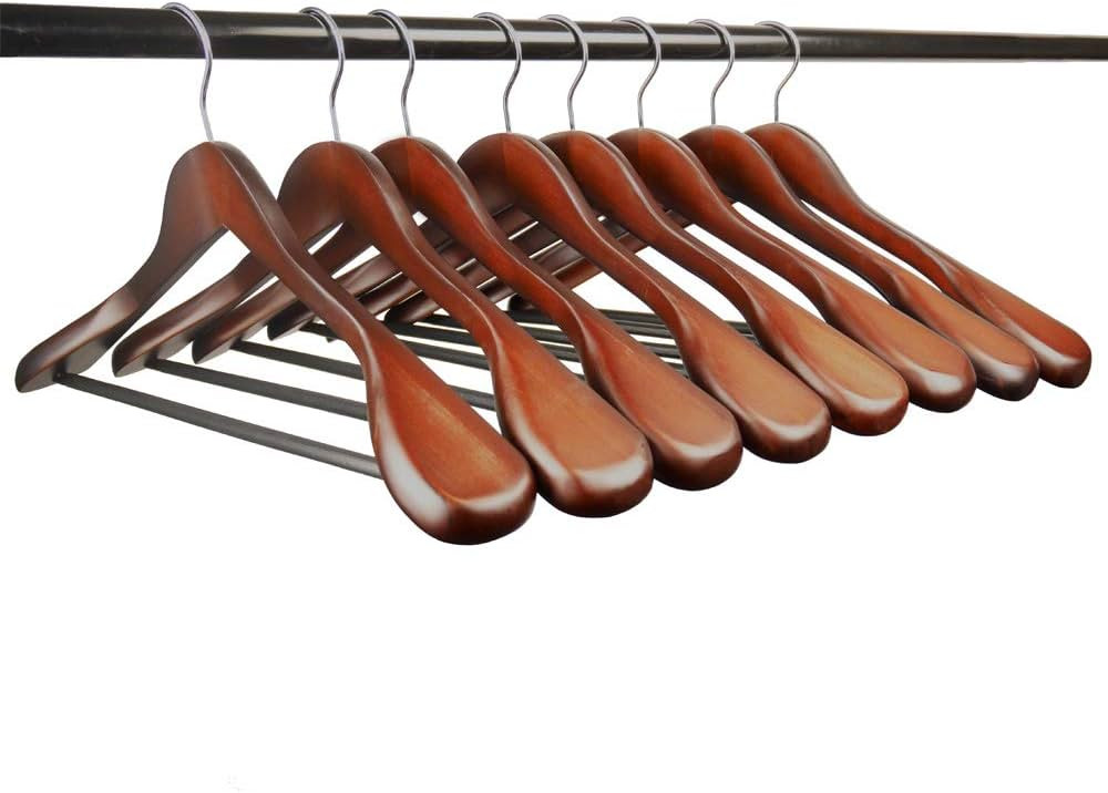Coat Hanger 8-Pack, MEQUTION Wood Hangers Trouser Hangers Extra Wide Shoulder Wooden Hangers for ... | Amazon (US)