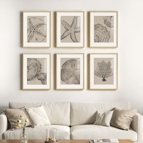 Framed Coastal Wall Art for Living Room, 6 Piece Neutral Black Beige Modern Abstract Prints Artwork, Ocean Coral and Beach Tree Ring Pictures for Bedroom Dining Room Bathroom Wall Decor 11x14 In | Amazon (US)