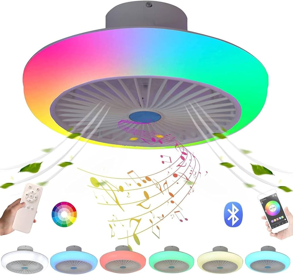 Ceiling Fans with Lights and Remote Bluetooth, RGB Dimmable LED Enclosed Ceiling Fans for Kids Ro... | Amazon (US)